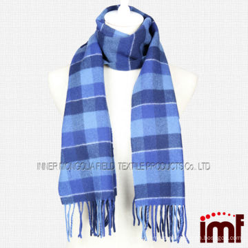 Wholesale Men's Plaid Blue 100% Iceland Wool Scarf for Winter